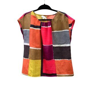Ann Taylor Loft Multi-Colored Abstract Cap Sleeve Blouse Womens Petite Medium